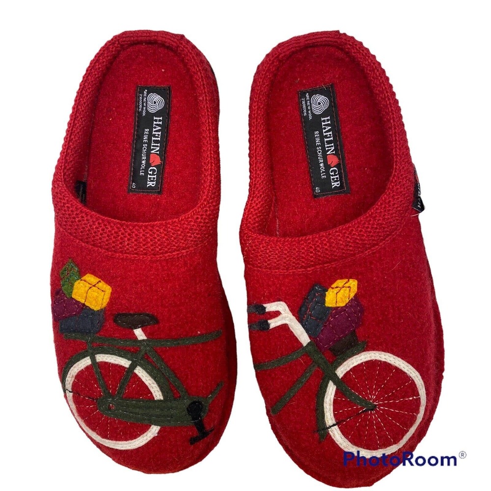 NWT HAFLINGER Flair AR Radl Bicycle Bike Wool Arch Slipper Red EU 40